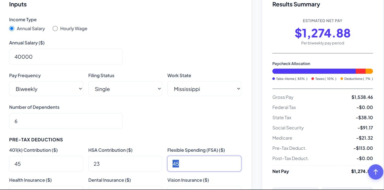 Mississippi Paycheck Calculator
