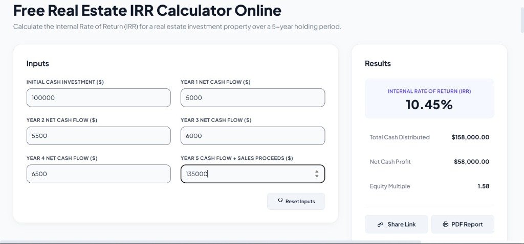 Real Estate IRR Calculator