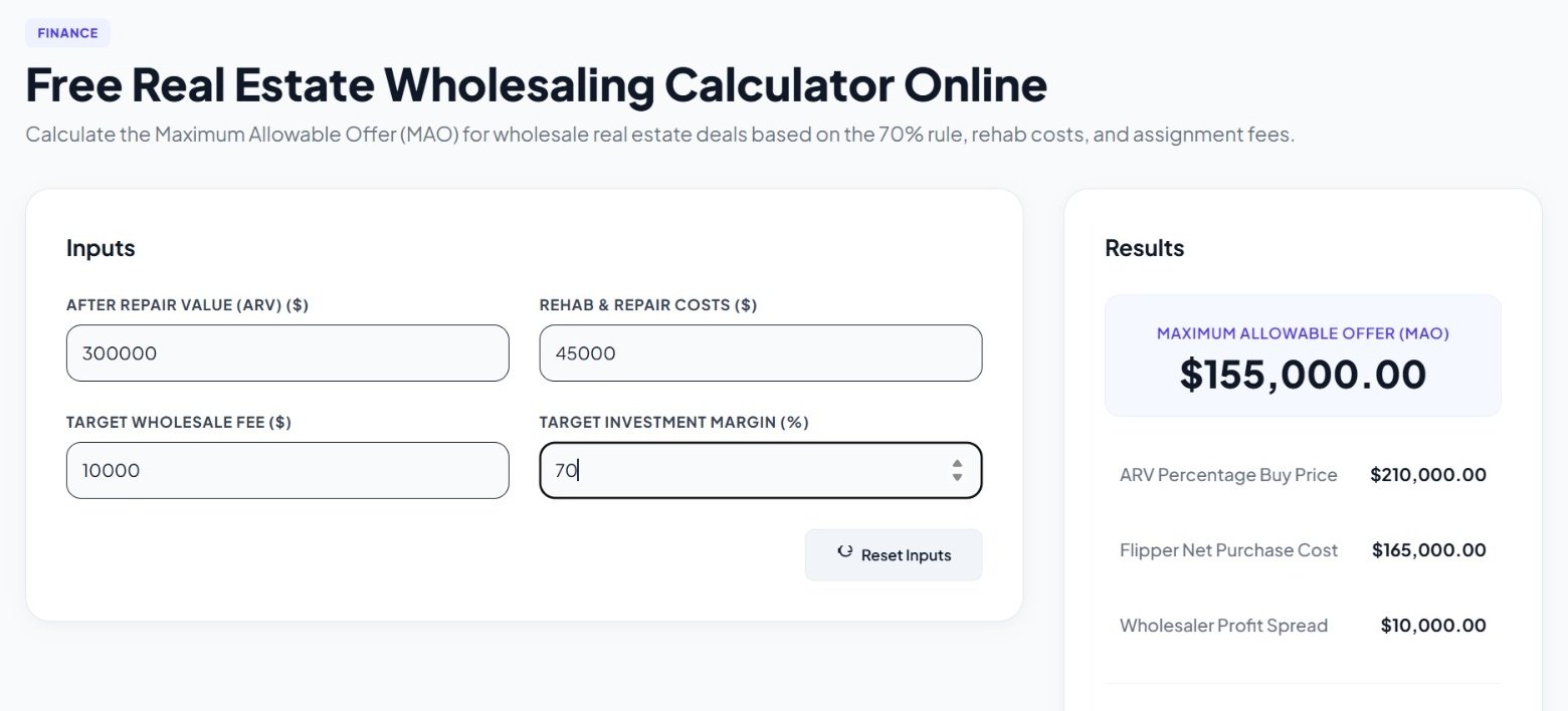 Real Estate Wholesaling Calculator